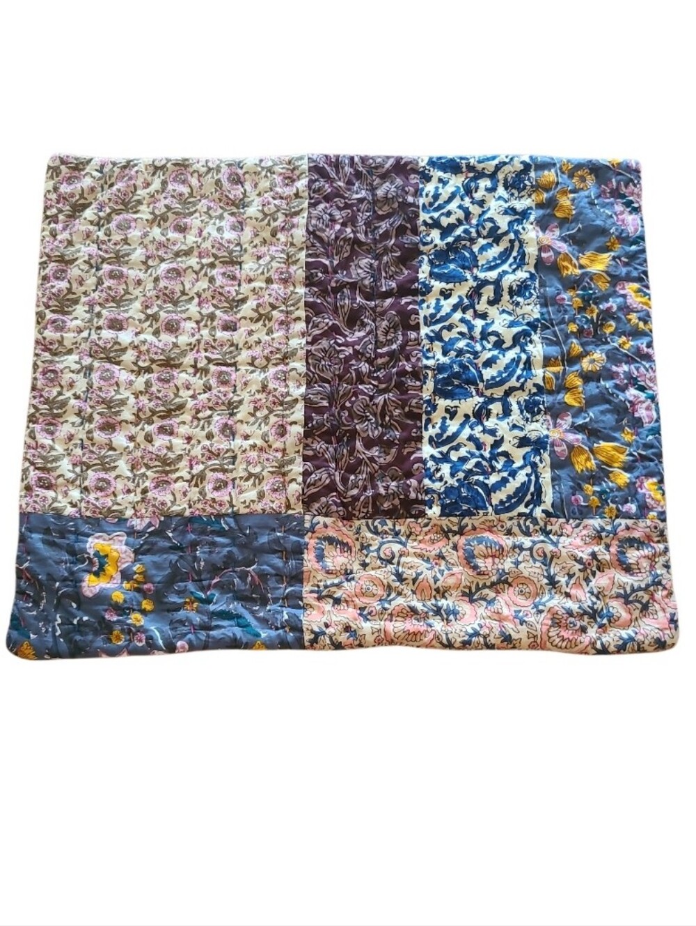 Natural Life Patchwork Floral Paisley Pillow Cover 20 X 26" Blue Pink Brown